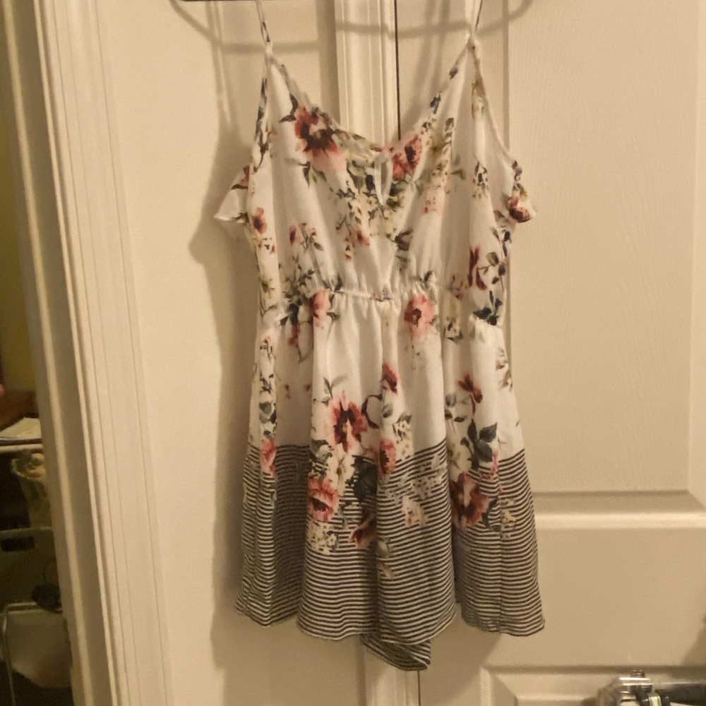 Trixxi Floral and Striped White and Black shorts/romper